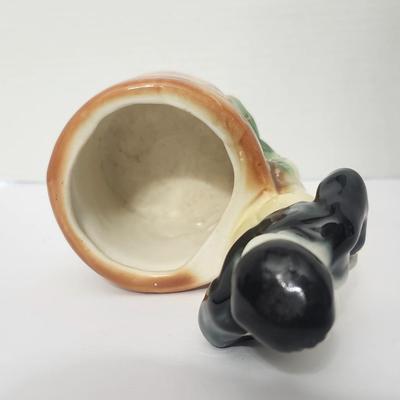 Vintage Figural Ceramic Man with Pot Decorative Holder Hand Painted Mid Century Novelty Decor