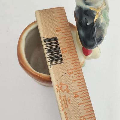 Vintage Figural Ceramic Man with Pot Decorative Holder Hand Painted Mid Century Novelty Decor