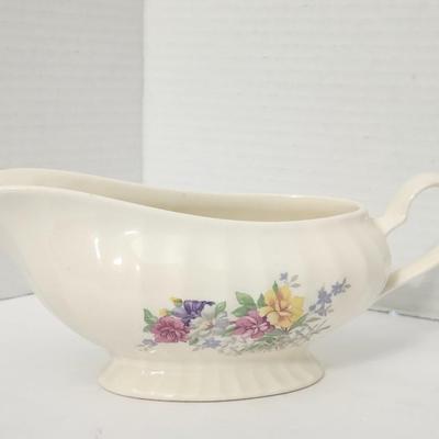 Edwin M Knowles Semi Vitreous China Gravy Boat Made in USA Floral Pattern 487 Vintage Tableware