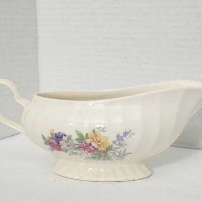 Edwin M Knowles Semi Vitreous China Gravy Boat Made in USA Floral Pattern 487 Vintage Tableware