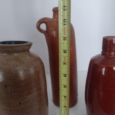 Set of Three Vintage Hand Thrown Pottery Jars and Bottles