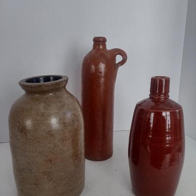 Set of Three Vintage Hand Thrown Pottery Jars and Bottles