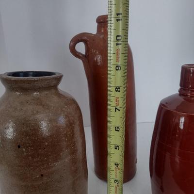Set of Three Vintage Hand Thrown Pottery Jars and Bottles