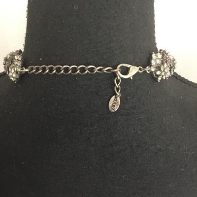 Vintage Zara, rhinestone, flower, statement, necklace, silver toned