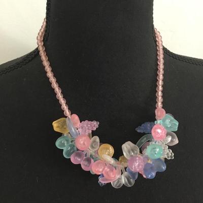 Vintage, frosted, Lucite fruit salad, necklace 50s pastel multicolor