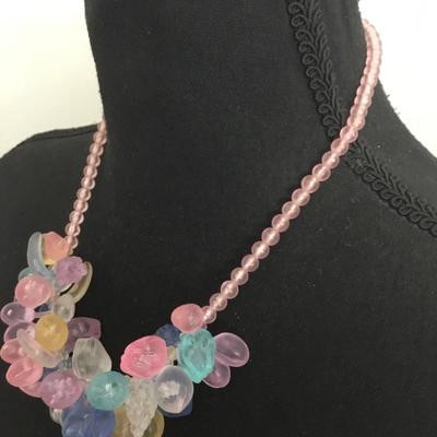 Vintage, frosted, Lucite fruit salad, necklace 50s pastel multicolor