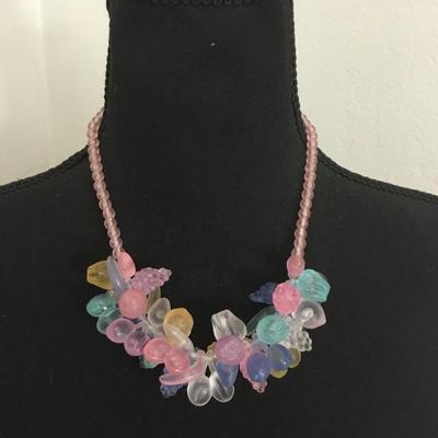 Vintage, frosted, Lucite fruit salad, necklace 50s pastel multicolor