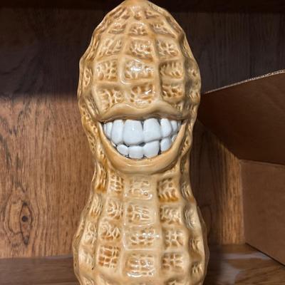 Ceramic smiling peanut bank - 10.5”