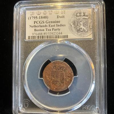 1825 PCGS Genuine 'Boston Tea Party' Dutch East Indies Copper Duit – Colonial History Coin!