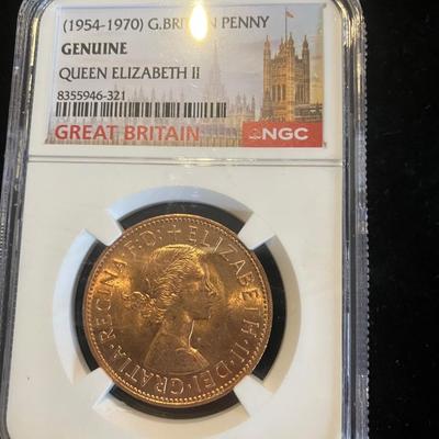 1962 Queen Elizabeth II British Penny – NGC Genuine Big Ben Slab