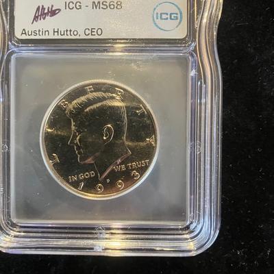 1993-P Kennedy Half Dollar ICG MS68 – Austin Hutto CEO Signature Slab – High-Grade Modern Gem!