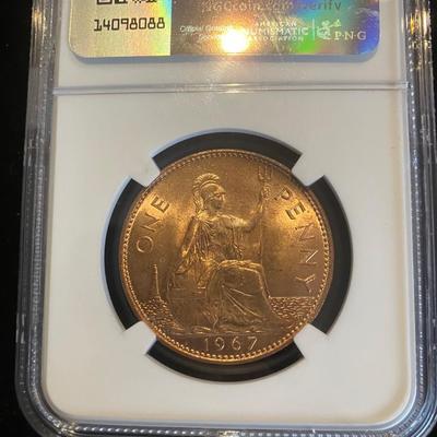 1967 Queen Elizabeth II British Penny – NGC Genuine Big Ben Slab – Pre-Decimal UK Coin!