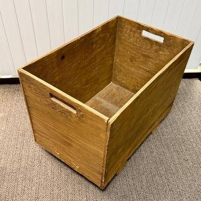 Sale Photo Thumbnail #565: Made from 1/2" furniture grade plywood.  2 skids on the bottom to keep the bottom dry. 2 handhold cutouts in the sides. Measures apron. 25" x 16" x 16". No lid. One side has a slight gap due to nails becoming loose, see photos, but this is likely easily r