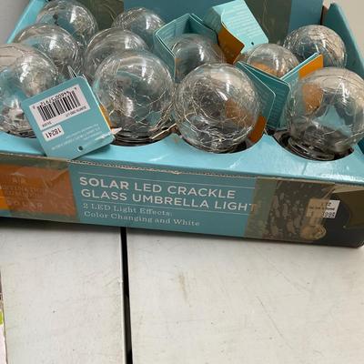 647 Lot of New Solar Disk Lights, Umbrella, Puck Lights