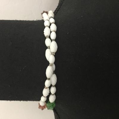 Beautiful vintage, white milk, glass bead, multicolored glass bead, long layering necklace very nice excellent condition