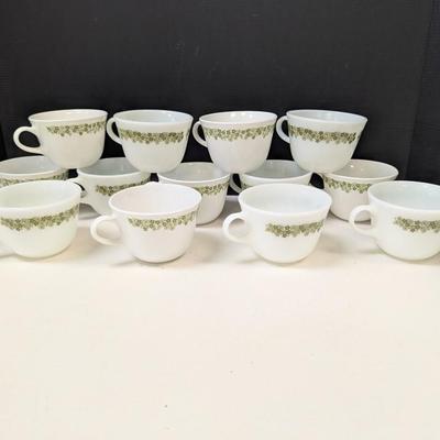 Vintage Pyrex Cups Crazy Daisy Green Floral Coffee Cups Set Of 13