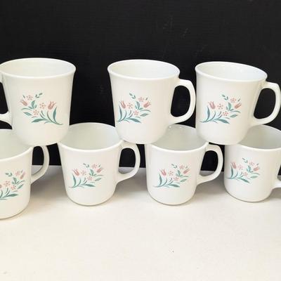 Corning Ware Corelle Rosemarie Pink Green Flower Mugs Set Of 7