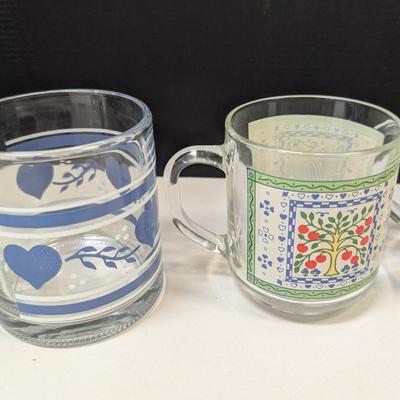 Vintage Clear Glass Blue Heart Mug & Luminarc Glasses