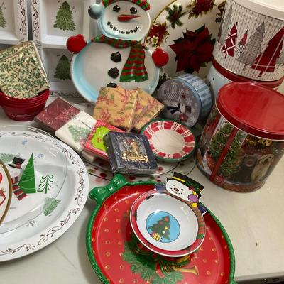 668 Lot of Holiday Melamine Serving Trays and Tins