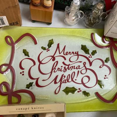 700 Large Lot of Glass Christmas Serving Pieces