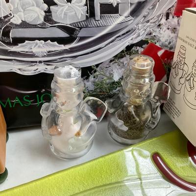 700 Large Lot of Glass Christmas Serving Pieces