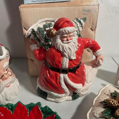 707 Lot of Ceramic Christmas Pitchers, Salt and Pepper, Covered Dish