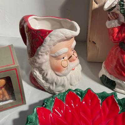 707 Lot of Ceramic Christmas Pitchers, Salt and Pepper, Covered Dish