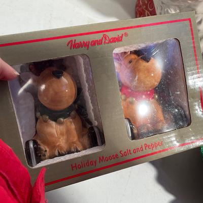 707 Lot of Ceramic Christmas Pitchers, Salt and Pepper, Covered Dish