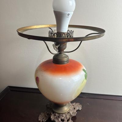 Hand-Painted Glass Banquet Lamp with Milk Glass Shade