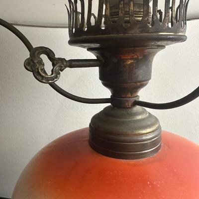 Hand-Painted Glass Banquet Lamp with Milk Glass Shade