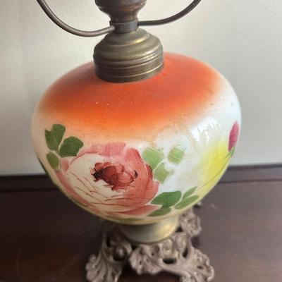 Hand-Painted Glass Banquet Lamp with Milk Glass Shade