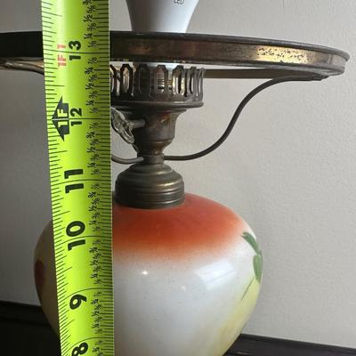 Hand-Painted Glass Banquet Lamp with Milk Glass Shade