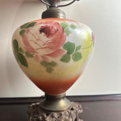 Hand-Painted Glass Banquet Lamp with Milk Glass Shade