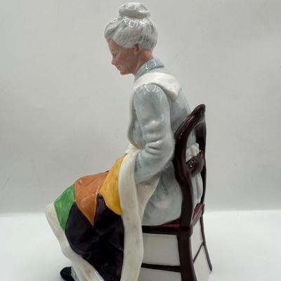 Pair of Royal Doulton Figurines – Seated Woman Sewing & Woman with Patchwork Quilt