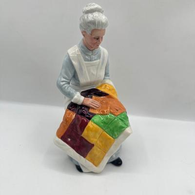 Pair of Royal Doulton Figurines – Seated Woman Sewing & Woman with Patchwork Quilt