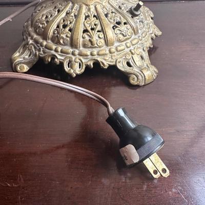 American Made Ornate Brass-Tone Table Lamp with Etched Glass Globe