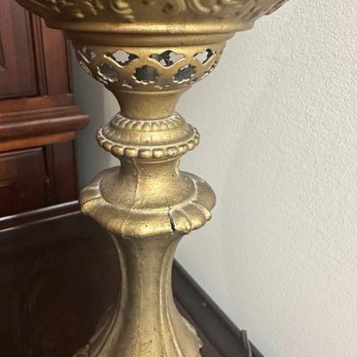 American Made Ornate Brass-Tone Table Lamp with Etched Glass Globe