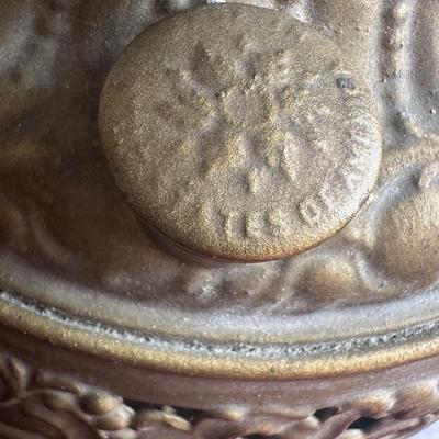 American Made Ornate Brass-Tone Table Lamp with Etched Glass Globe