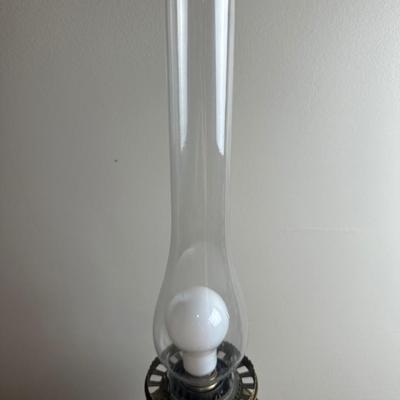 American Made Ornate Brass-Tone Table Lamp with Etched Glass Globe