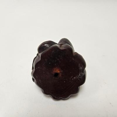 CKEG02. Vintage Carved Japanese Netsuke Bead, Luck Frog Wood, Signed