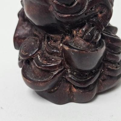 CKEG02. Vintage Carved Japanese Netsuke Bead, Luck Frog Wood, Signed