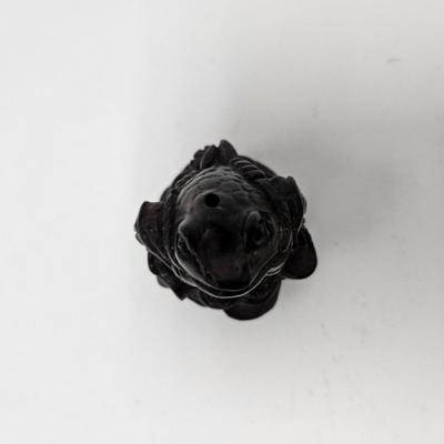 CKEG02. Vintage Carved Japanese Netsuke Bead, Luck Frog Wood, Signed