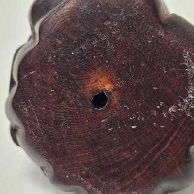 CKEG02. Vintage Carved Japanese Netsuke Bead, Luck Frog Wood, Signed