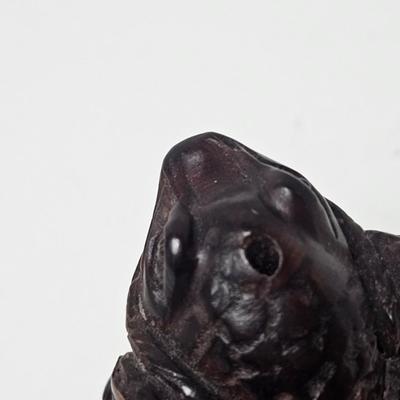 CKEG02. Vintage Carved Japanese Netsuke Bead, Luck Frog Wood, Signed