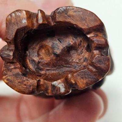 CKEG03. Vintage Carved Japanese Netsuke Bead, 2 Wooden Old Men