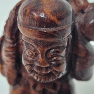 CKEG03. Vintage Carved Japanese Netsuke Bead, 2 Wooden Old Men