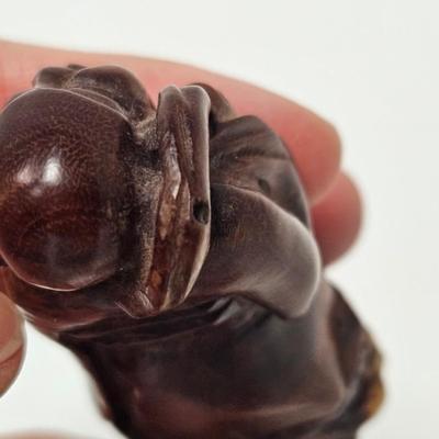 CKEG03. Vintage Carved Japanese Netsuke Bead, 2 Wooden Old Men