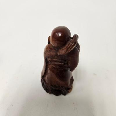 CKEG03. Vintage Carved Japanese Netsuke Bead, 2 Wooden Old Men