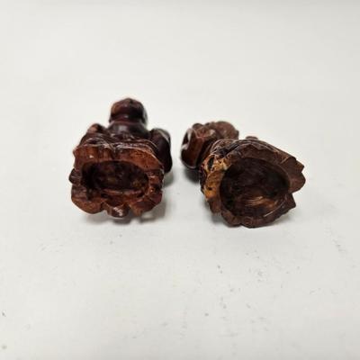 CKEG03. Vintage Carved Japanese Netsuke Bead, 2 Wooden Old Men