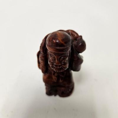 CKEG03. Vintage Carved Japanese Netsuke Bead, 2 Wooden Old Men